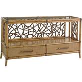 Sonesta Serving Console Table in Raffia, Bamboo, Rattan & Glass