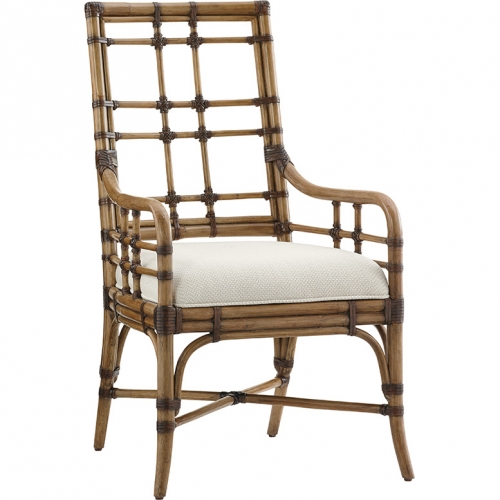 Seaview Dining Arm Chair in Rattan & Sand Fabric (Set of 2)