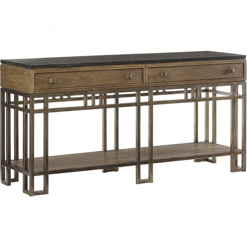 Twin Lakes Sideboard in Stained Travertine, Gray Wood & Metal