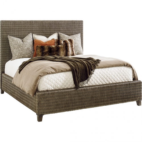 Driftwood Isle Queen Platform Bed in Smoke Gray Woven Rattan