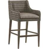 Turner Bar Stool in Gray Leatherette & Gray Woven Rattan