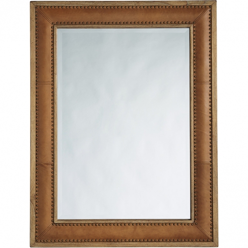 Dominica Mirror in Wood Trimmed Brown Leather