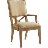 Alderman Dining Arm Chair in Gold Fabric & Wood (Set of 2)