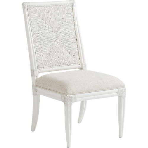 Regatta Dining Chair in White Wood, Woven, & Sand White Fabric (Set of 2)