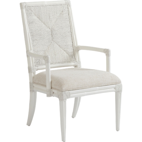 Regatta Dining Arm Chair in White Wood, Woven, & Sand White Fabric (Set of 2)