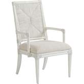 Regatta Dining Arm Chair in White Wood, Woven, & Sand White Fabric (Set of 2)