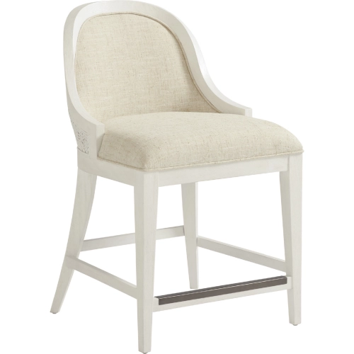 Lantana Counter Stool in Sandy White Linen, Rattan & Wood