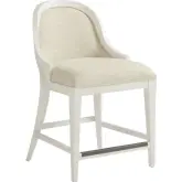 Lantana Counter Stool in Sandy White Linen, Rattan & Wood