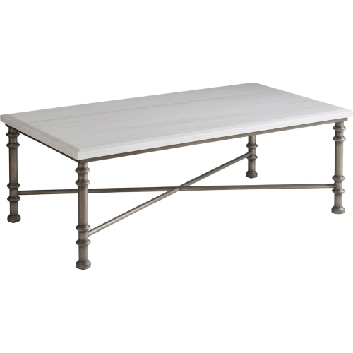 Flagler Cocktail Table in White Marble & Pewter Metal