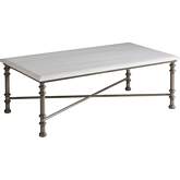 Flagler Cocktail Table in White Marble & Pewter Metal