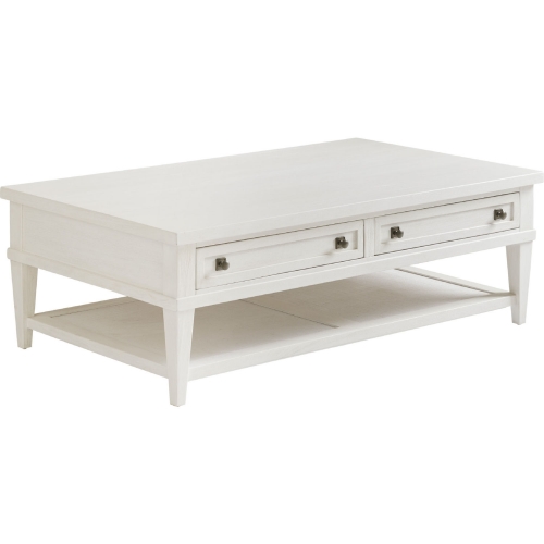 Palm Coast Cocktail Coffee Table in Shell White Wood & Raffia