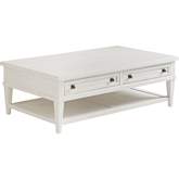 Palm Coast Cocktail Coffee Table in Shell White Wood & Raffia