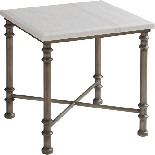 Flagler End Table in White Marble & Pewter Metal