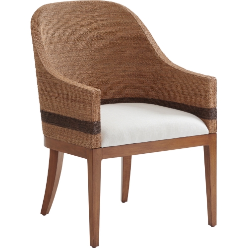 Bryson Dining Arm Chair in Tan Wood, Lampakanai & Winter White Fabric (Set of 2)