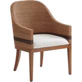 Bryson Dining Arm Chair in Tan Wood, Lampakanai & Winter White Fabric (Set of 2)