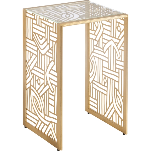 Redford Accent End Table in Glass & Gold Silver Leaf Metal