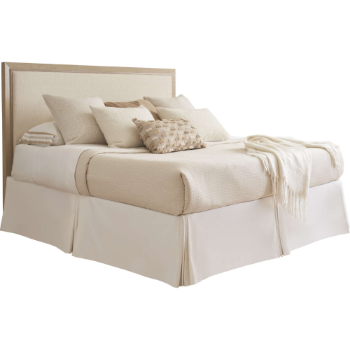 Grayson CA King Headboard in Sand Drift Wood & Linen White Fabric