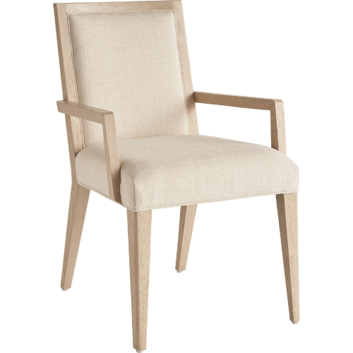 Nicholas Dining Arm Chair in Sand Drift Wood & Linen White Fabric