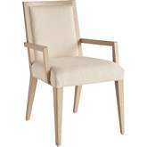 Nicholas Dining Arm Chair in Sand Drift Wood & Linen White Fabric
