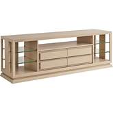 Carson 73" TV Stand Media Console in Sand Drift Finish Wood & Glass