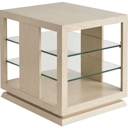 Benson Lamp Side Table in Sand Drift Finish Wood & Glass