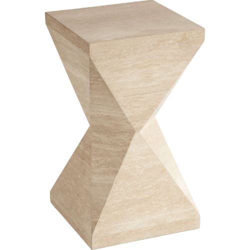 Shea Faceted Accent Side Table in Travertine Veneer