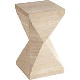 Shea Faceted Accent Side Table in Travertine Veneer