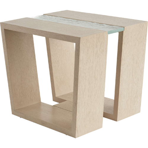 Fischer Lamp Side Table in Sand Drift Wood & Tempered Wavy Glass