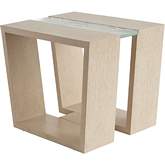 Fischer Lamp Side Table in Sand Drift Wood & Tempered Wavy Glass