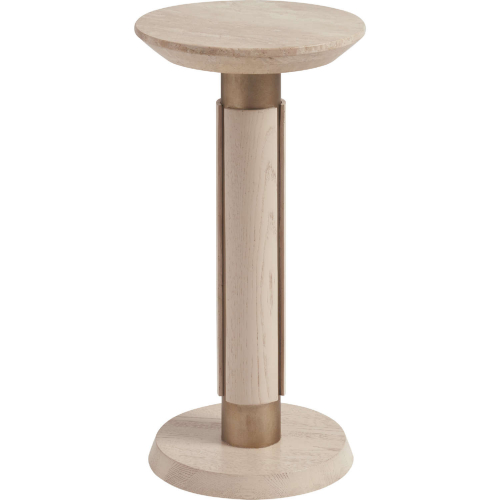 Carver Accent Side Table in Travertine, Sand Wood & Champagne Metal