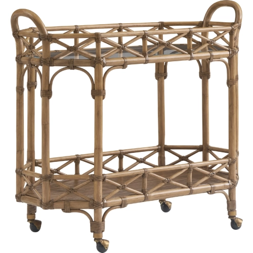 Nautilus Bar Cart in Leather Wrapped Rattan & Tempered Glass