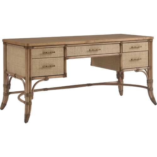 Sunny Isles Writing Desk in Wood, Rattan & Raffia