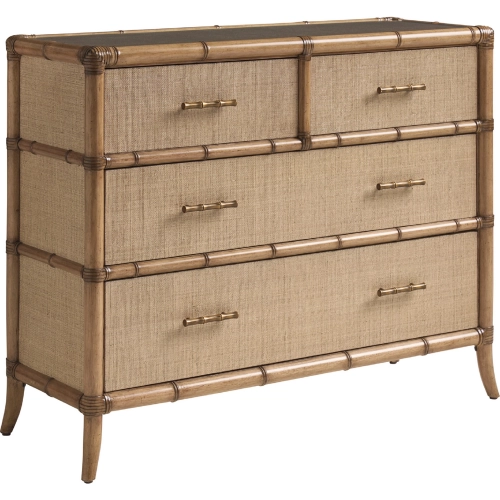 Dolphin Cay Hall Chest in Leather Wrapped Bamboo, Raffia & Tempered Glass
