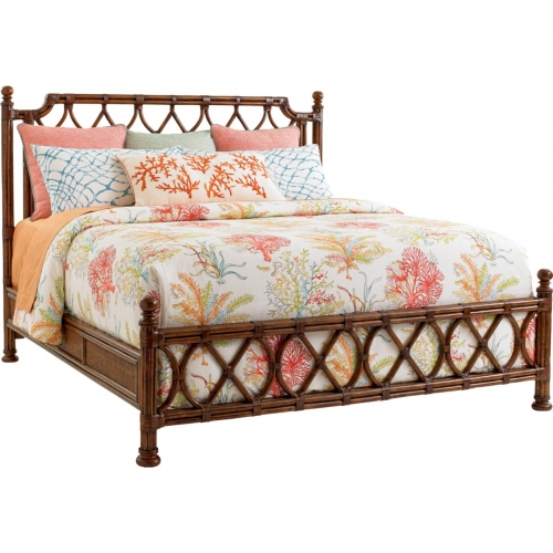 Island Breeze Headboard Only Leather Wrapped Bent Rattan Panels in Carribean Sunset Finish (Queen