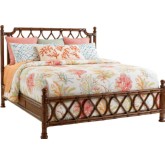Island Breeze Bed with Leather Wrapped Bent Rattan Panels in Carribean Sunset Finish (Queen)