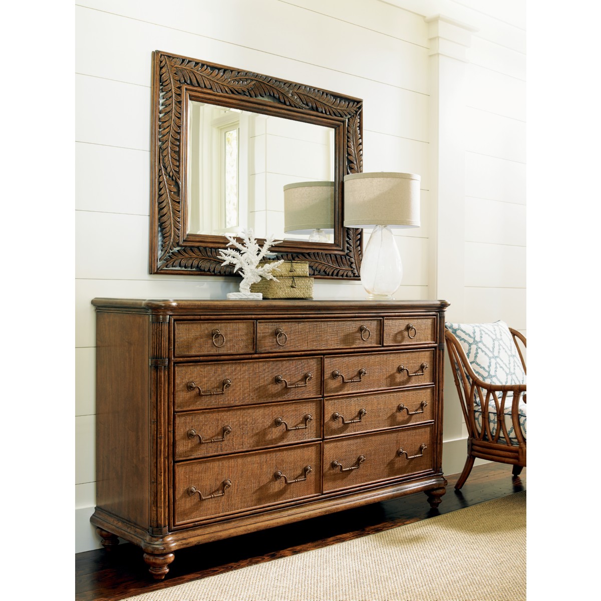 Tommy Bahama Home 593-206 Seabrook Landscape Mirror with Wood