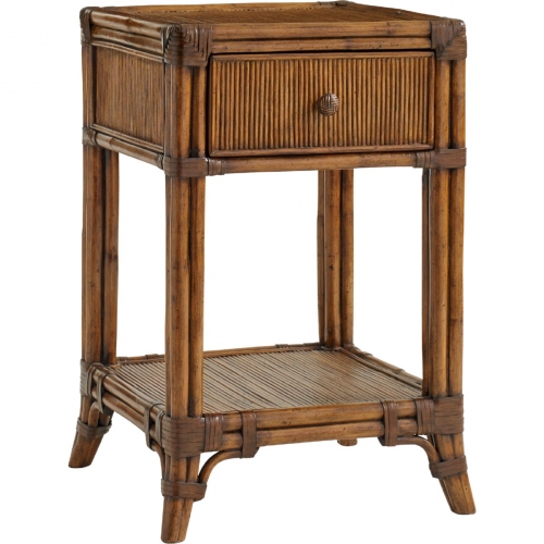Del Sol Bedside Table with Leather Wrapped Pencil Rattan Drawer & 1 Shelf