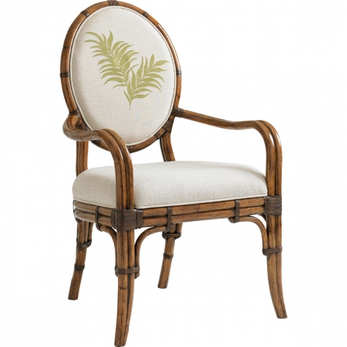 Gulfstream Oval Back Arm Dining Chair with Woven Palm Frond Pattern Front