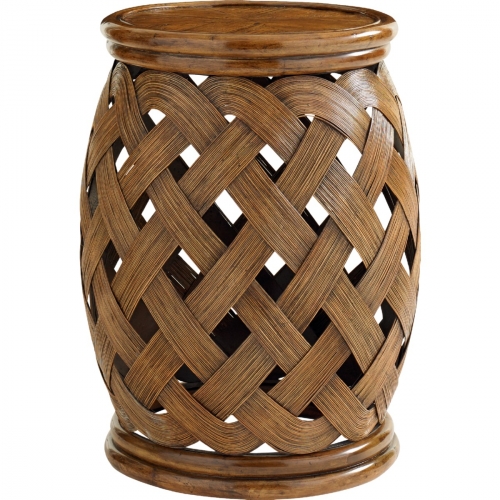 Hibiscus Round Accent Table with Crushed Bamboo Top on Shaped Woven Rattan Base