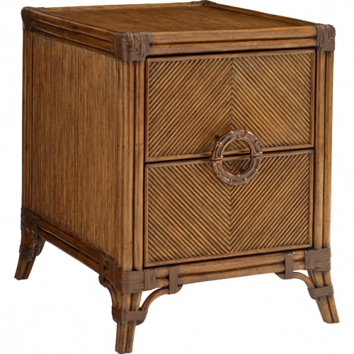 Bungalow Chairside Chest Table in Refined Pencil Rattan with 2 Drawers