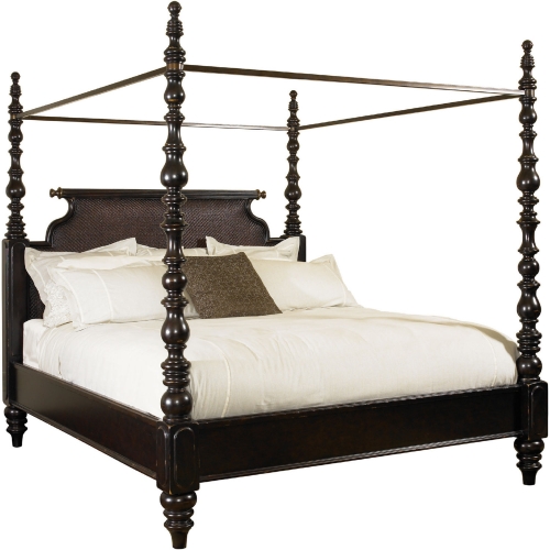 Sovereign CA King Poster Canopy Bed in Woven Cane & Wood
