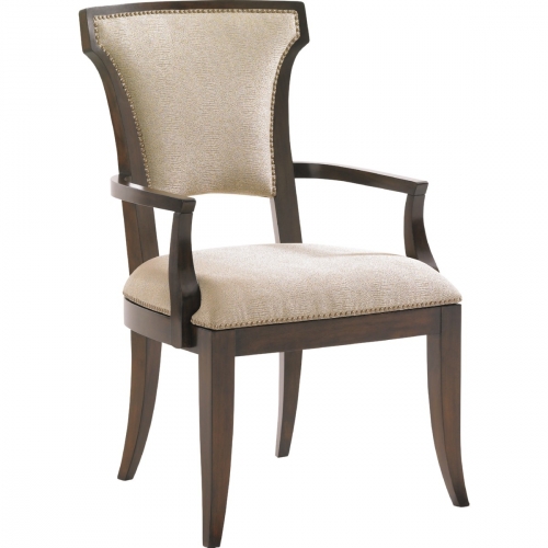 Seneca Dining Arm Chair in Rose Gold Fabric & Walnut Finish (Set of 2)
