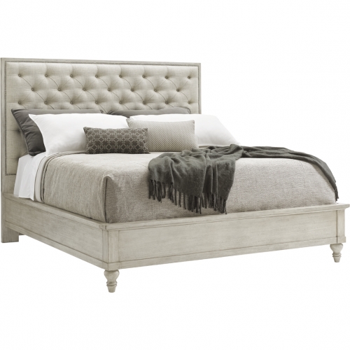 Sag Harbor King Bed in Oyster Shell Wood & Gray Ivory Fabric
