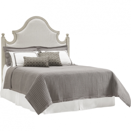 Arbor Hills Queen Headboard in Oyster Shell Wood & Gray Ivory Fabric