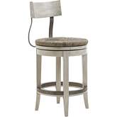 Merrick Swivel Counter Stool in Oyster Shell Wood, Metal & Rush