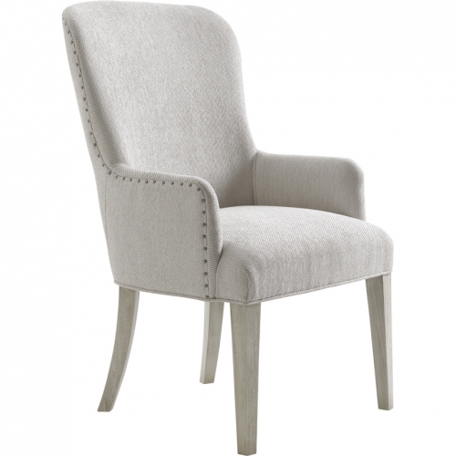 Baxter Dining Arm Chair in Shell Wood & Gray Ivory Fabric (Set of 2)