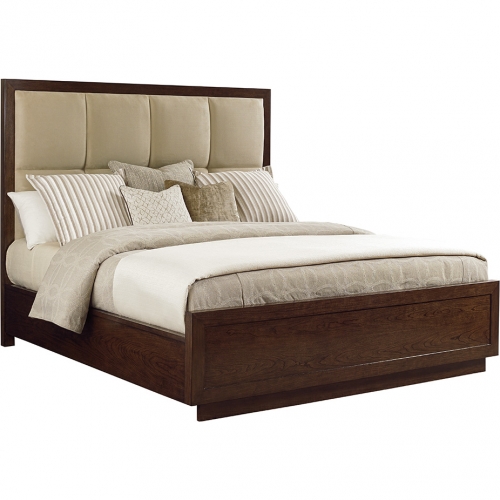 Casa Del Mar CA King Bed in Hazelnut Fabric & Mocha Cherry