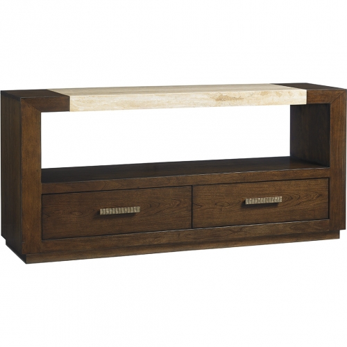Estrada Console Buffet in Silver Travertine & Wood
