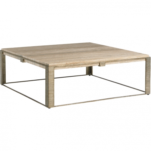 Stone Canyon Cocktail Table in Silver Travertine & Silver Leaf Metal