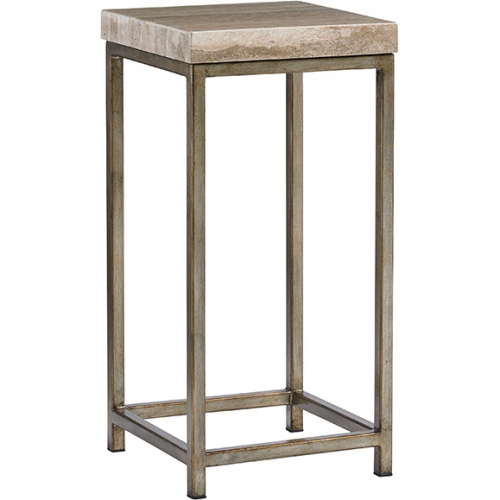 Ashcroft Accent End Table in Silver Travertine & Silver Leaf Metal